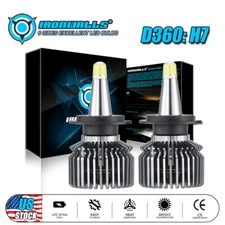 IRONWALLS 360° H7 LED Headlight Bulbs Conversion Kit Super High/Low Beam 6500K