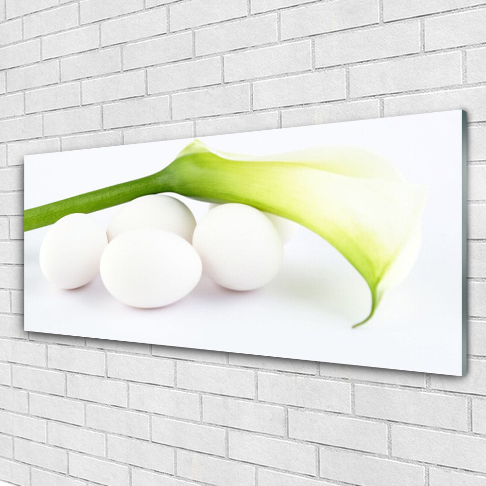 Tableaux floraux sur verre de 125x50 cm avec motif d'œufs pour salon