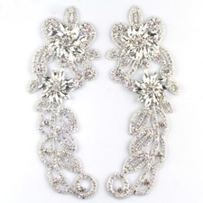 1 Pair Crystal Rhinestone Applique Motif Beaded Flower DIY Accessories Sew On