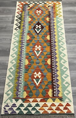 Handarbeit Kelim Läufer Wolle Naturfarben Afghan Traditionell 189cmx75cm