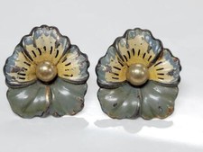 Vintage Sterling Silver Enamel Flower Screw Back Earrings  6.2g  1-E228