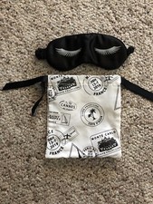 LANCOME Black Sleep Eye Mask  Silky Drawstring Pouch Bag 2 Pc Travel Set New