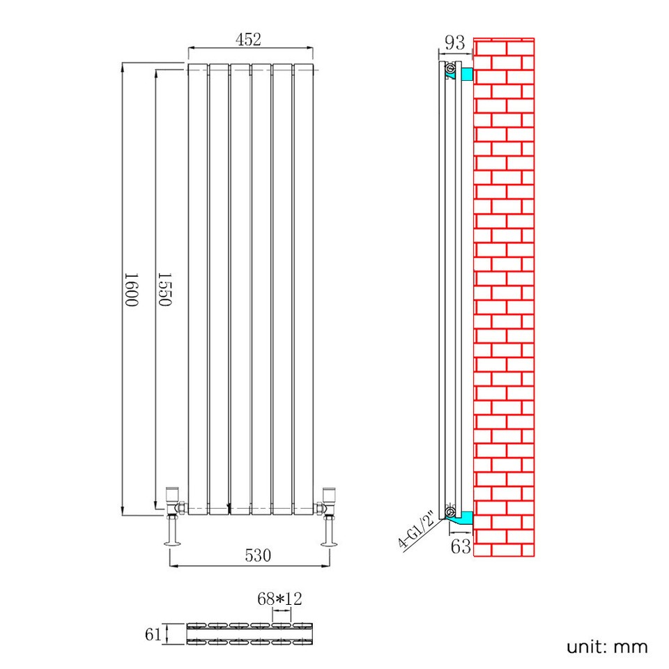 Vertical Radiator 1800 1600 Flat Panel Oval Column Central Heating ...