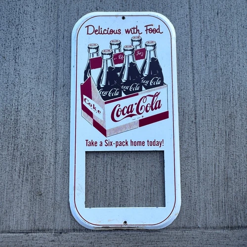Vintage Coca Cola Soda Metal Advertising Sign Take a Six Pack Home Today