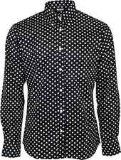 Relco Mens Black Purple Mustard Polka Dot Long Sleeve Shirt Button Down Collar