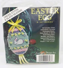 June Grigg Designs BUNNY Easter Egg Counted Cross Stitch Glass Beading Kit K-303