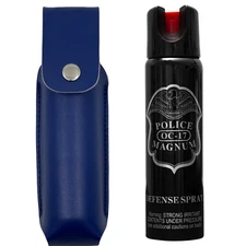 Police Magnum 4oz Twist lock pepper spray BLUE holster belt clip self defense OC