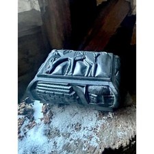 Soapstone box deep carved horse trinket box lid black color stone box jewelry
