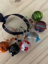   SIX FUN GLASS ROUND BALL  Wine Glass Charms  Set Of 6  I WILL COMBINE SHIPPING