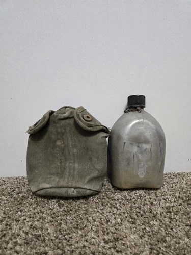 Vintage US Military Army Metal Aluminum Canteen 1945 WW2 And Cover From 1943