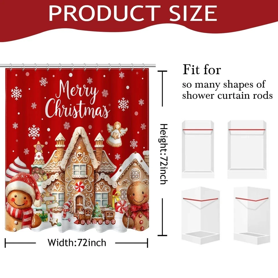 Mocsicka Feliz Navidad Cortina de Ducha Linda Roja Navidad Pan de Jengibre-Hombre Ducha... Foto 3 de 4