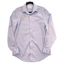 Calvin Klein Men's Light Blue Slim Fit Herringbone Dress Shirt 15.5 32/33
