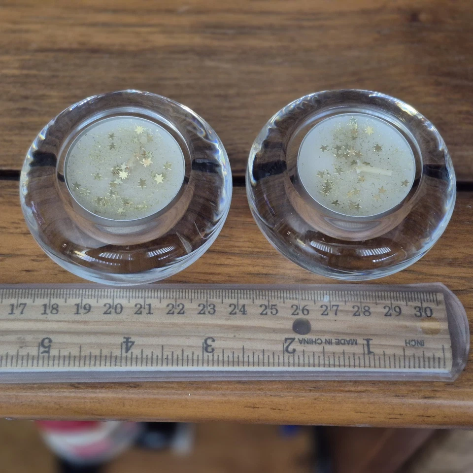 Vintage Pier 1 Tealight Candle Holders Set Of 2 Vanilla Gold Stars Glitter - Image 3 of 4