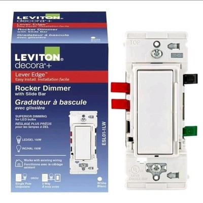 Leviton Decora+ ESL01-1LW Push Click Lever Edge Rocker Dimmer Slide Bar