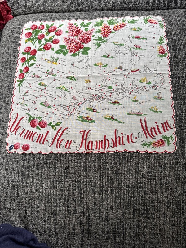 Vermont, New Hampshire And Maine Handkerchief 