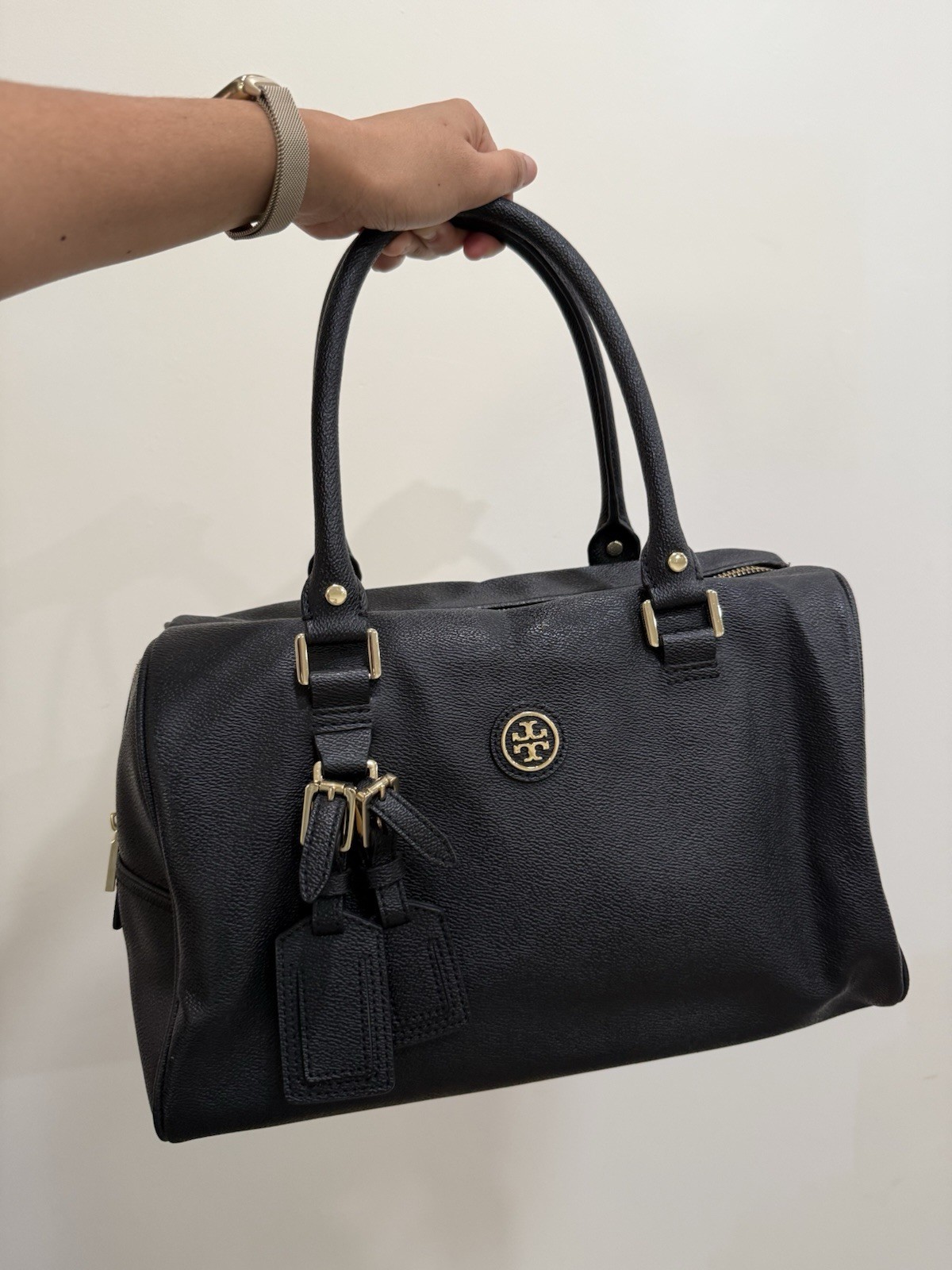 Tory Burch Black Leather Roslyn Satchel Shoulder Bag Gold Hardware thumbnail 12