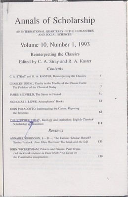 Ideology and Institution: English Classical Scholarship in Transition. [From: An