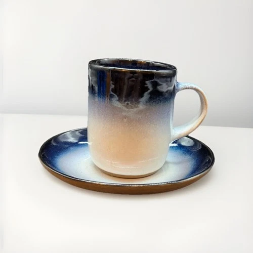 Vintage Peter Pots Studio Art Pottery Blue Coffee Tea Cup And Saucer