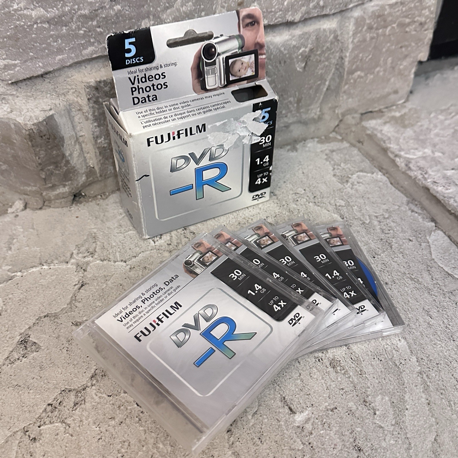 5-Pack New FujiFilm DVD-R 1.4 GB 30 min 4x Recordable Disc Lot Video/Photos/Data