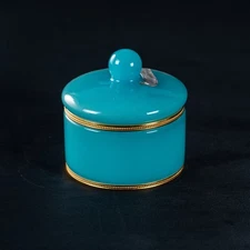 Antique Blue Opaline Glass Box VINCENZO NASON Italian
