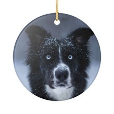 Blue-Eyed Border Collie Ornament Ceramic Christmas Tree Decoration