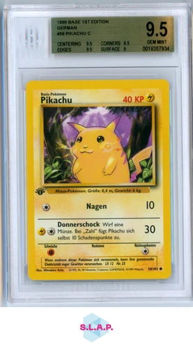 PIKACHU C 1999 POKEMON BASE 1ST EDITION GERMAN 58 BGS 9.5