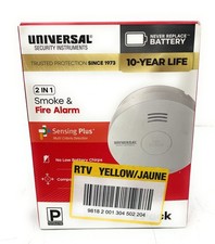 Universal Security Instruments 2 In 1 Smoke & Fire Alarm, White, 10-Year Life