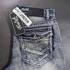 True Luck Jeans Men s Size 32x32 34x32 Blue Bootcut Medium Wash Denim Flap