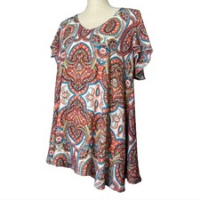 Show Me Your MuMu Womens Dress or Tunic Adult Size Small Peach Teal V Neck Small