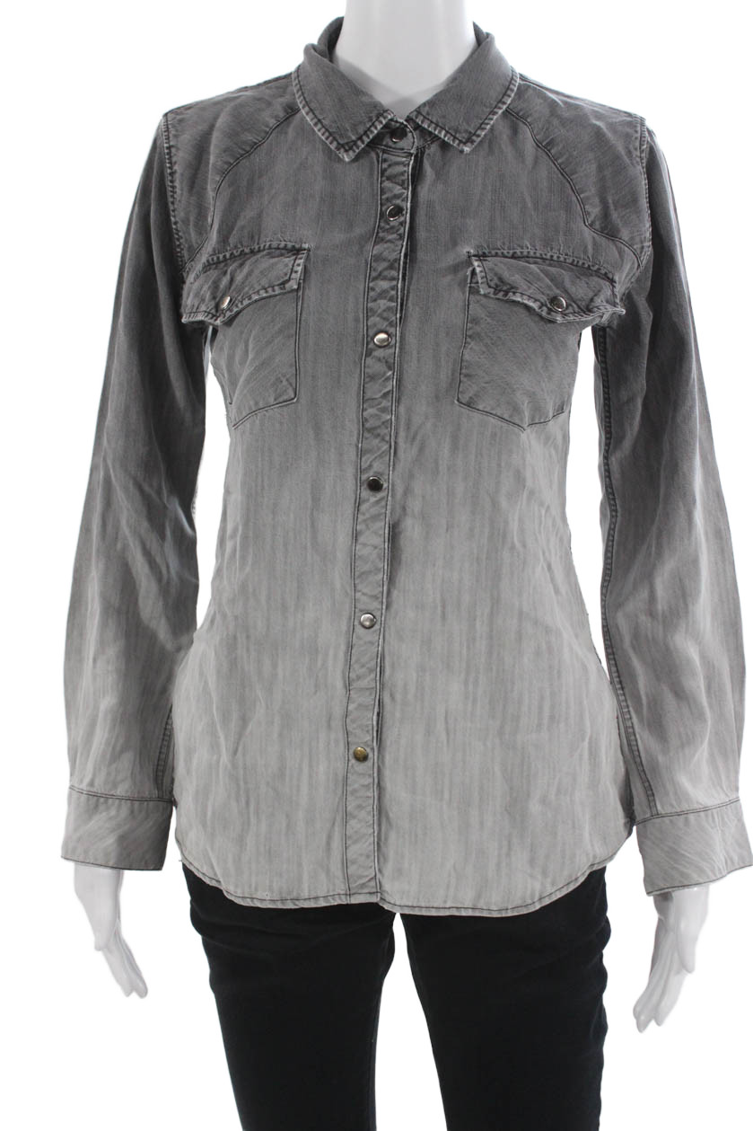 Rails Womens Basic Collared Button-Up Solid Gray … - image 1