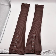 Brown Knit Ribbed arm warmers shoulder length button detail 90s Y2K