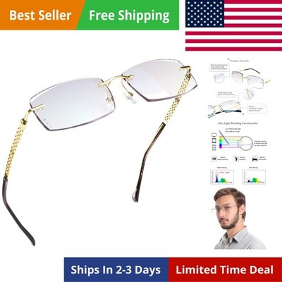 Blue Light Blocking Glasses,Computer Reading Glasses,Rimless Frame Tinted Len...