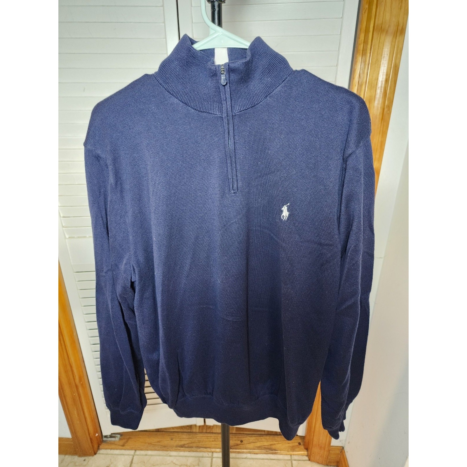 Polo Ralph Lauren Golf Felpa Uomo XL Blu Quarto Zip Rosso Pony Vintage