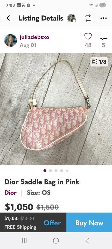 Authenticed By Ebay Vintage Y2K Pink Dior Diorissimo Saddle Bag - Image 3 of 4