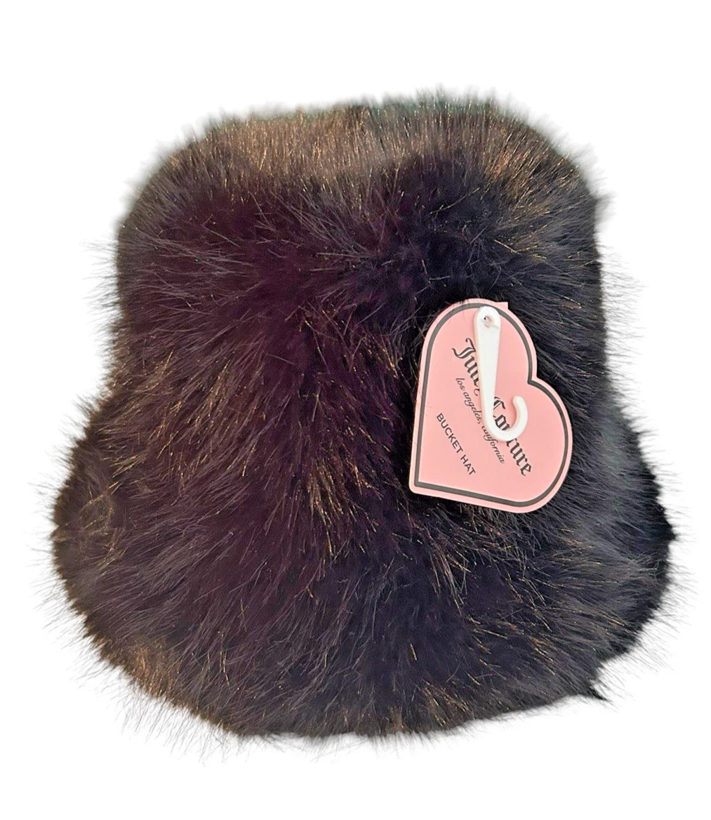 Vintage Y2K Juicy Couture Streetwear Quilted Fuzzy Shag Trapper Hat Cap Black Juicy Couture Faux Fur Hats for Women for sale | eBay main image 2