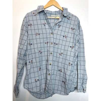 Classic Elements Vintage Floral Gingham Embroidered Button Down 100% Cotton