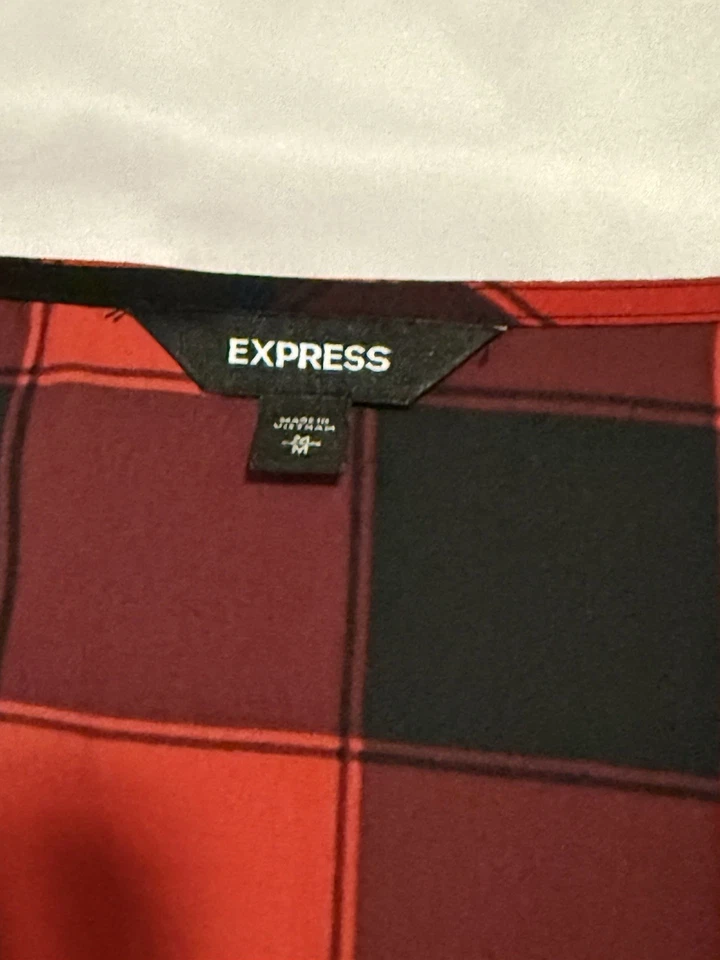 Express Red & Black Buffalo Plaid Knot Front Tie Holiday/ Winter Dress - Image 4 of 4