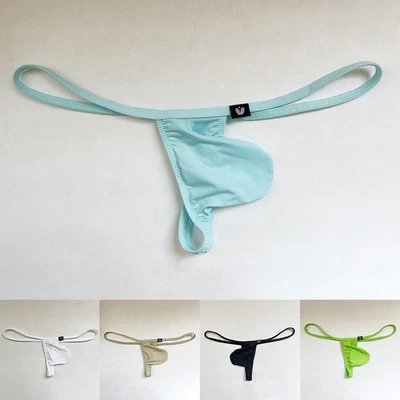 String homme nylon sous vêtement taille basse poche bombée T slip coupe co - Photo 1/4