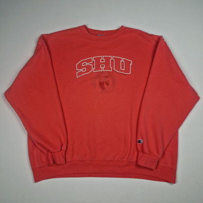 Champion SHU University Sweatshirt Men's XXL Pink Coral Crew Neck College 