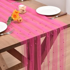 Fuschia Pearl Table Runner Boho Rustic Tulle Lace Spring Easter Table Runner ...