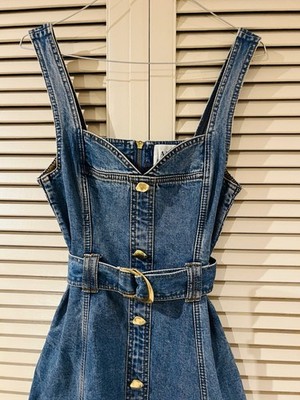 aje clay denim midi dress AJE Clay Denim Midi Dress 90's Wash Size 14