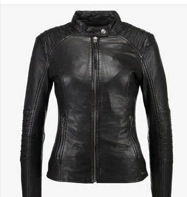 New Women's Classic Black Genuine Soft Cowhide Leather Biker Style Moto Jacket