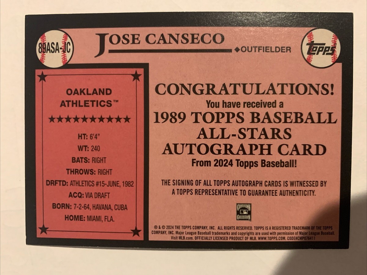 2018 Jose Canseco auto ホゼカンセコ 直筆サイン Jose Canseco 40/40 Autographed Official MLB Baseball - JSA