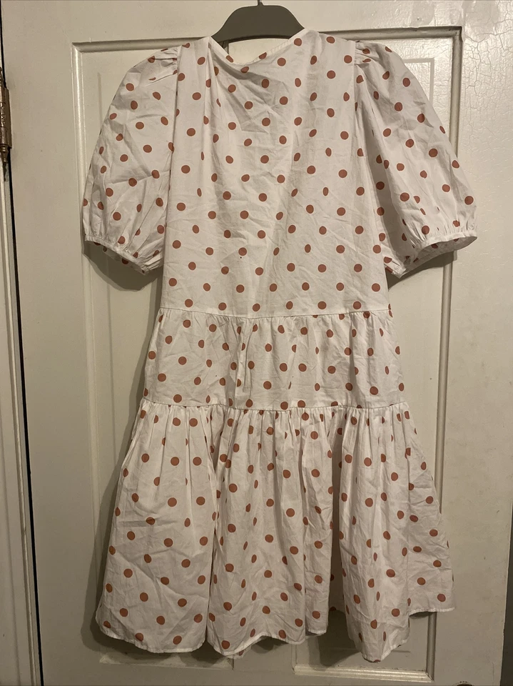 J.Crew женщин Puff рукав хлопок поплин надежном платье белый Rose Dot Ay846 маленький S - Изображение 3 из 4