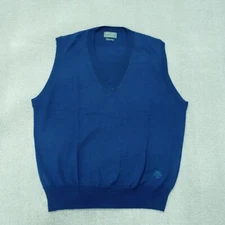 Descente 100% Wool sweater vest men size large Blue sleeveless fitted v-neck