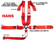 HANS SAFETY HARNESS CAM LOCK RACING SFI 16.1 5 POINT SEAT BELT RED