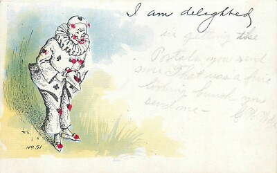 Postcard 1907 I am Delighted clown humor Oxford Iowa undivided TP24-2041