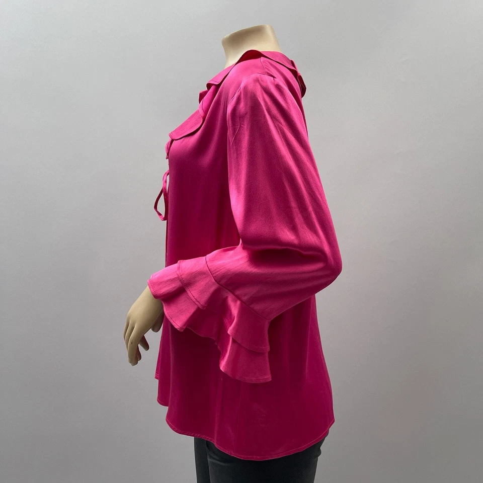 Top Mujer Mexx De Colección Años 90 L Rosa Satén Cuello Atado Manga Campana Volantes Y2K Barbiecore Foto 3 de 4