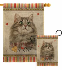 Silver Siberian Happiness Burlap Garden Flag Animals Cat Gift Yard House Banner