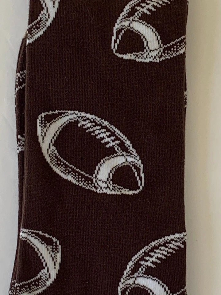 K Bell Mens Crew Socks FOOTBALL 10-13 Brown Cotton Blend NEW - Image 2 of 4